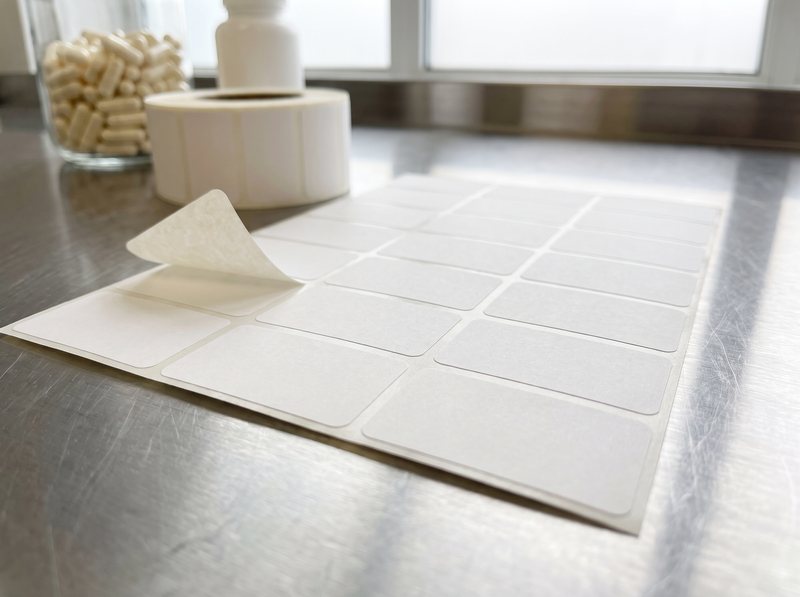 A sheet of blank self-adhesive labels before print approval
